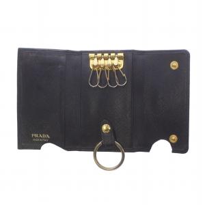 PRADA キーケース 三つ折り レザー ロゴ 4連 ゴールド金具 黒 ブラック