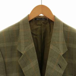 GIORGIO ARMANI テーラードジャケット ノーベント シングル チェック柄 総裏地 48 L カーキ 茶 ブラウン GY18