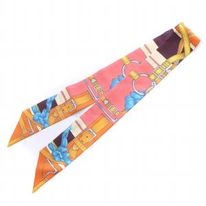 ツイリー GRAND MANEGE 大調教術 スカーフ 絹 シルク ベルト柄 総柄 オレンジ ピンク