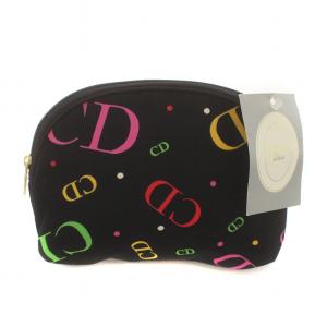 ポーチ 小物入れ CD柄 カラフル ロゴ ナイロン 黒 ブラック