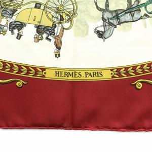 HERMES ヴィンテージ カレ90 スカーフ シルク ロンシャンへの散歩 総柄 ロゴ マルチカラー