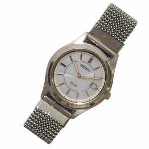 SEIKO 腕時計 ウォッチ クォーツ ソーラー デイト ラウンド 3針 シルバー色 V145-0BV0