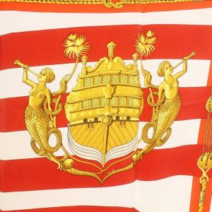 HERMES カレ90 CHATEAUX D'ARRIERE 大判ストール スカーフ 艫飾り ロゴ 絹 シルク 赤 レッド GY18