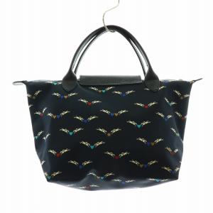 Longchamp 2018年限定 シュヴォエレ ル プリアージュ ミニ トートバック ハンド 総柄 ロゴ ハート ナイロン レザー 紺 ネイビー