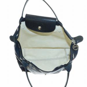 Longchamp 2018年限定 シュヴォエレ ル プリアージュ ミニ トートバック ハンド 総柄 ロゴ ハート ナイロン レザー 紺 ネイビー