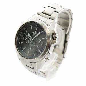 CASIO エディフィス EDIFICE 腕時計 ウォッチ 電波ソーラー デイト カレンダー付き クロノグラフ 黒文字盤 ロゴ シルバー色