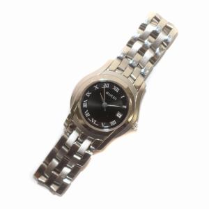 GUCCI 腕時計 ウォッチ クォーツ ローマン デイト 3針 シルバー色 文字盤黒 ブラック 5500L