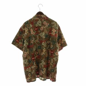 Papas アロハシャツ 柄シャツ 麻 リネン 半袖 総柄 L 茶色 ブラウン D0473FBP73