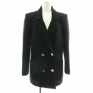 YVES SAINT LAURENT ヴィンテージ セットアップ テーラードジャケット ダブル 金ボタン タイトスカート ひざ丈 9 M 黒 ブラック GY18