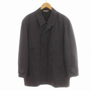 ステンカラーコート ジャケット シングル 絹 シルク ジップアップ S 紺 ネイビー