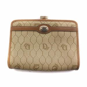 ポーチ 小物入れ がま口 ハニカム柄 ロゴ レザー PVC 茶 ブラウン GY18