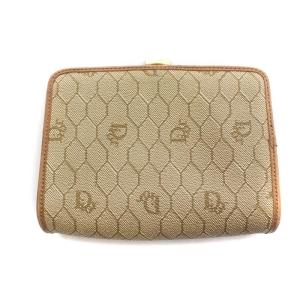 Dior ポーチ 小物入れ がま口 ハニカム柄 ロゴ レザー PVC 茶 ブラウン GY18