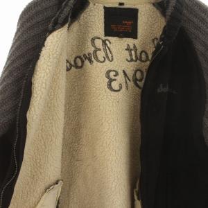 Schott スタジャン ブルゾン ジャケット ニット ウール ロゴ 刺繍 ワッペン ラグランスリーブ 裏地ボア L 黒 ブラック グレー