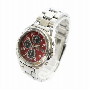 SEIKO 腕時計 ウォッチ クォーツ クロノグラフ デイト カレンダー付き ロゴ 赤文字盤 シルバー色 7T92-0CA0 GY18