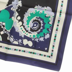 Emilio Pucci FIRENZE フィレンツェ スカーフ ハンカチ ロゴ 総柄 絹 シルク 青 ブルー