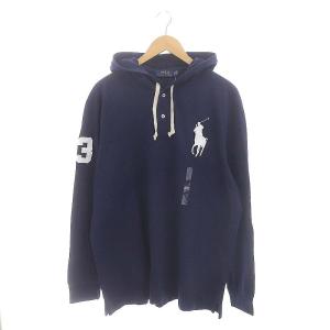 ポロシャツ 長袖 鹿の子 Big Pony プルオーバー フード付き XL 紺 ネイビー
