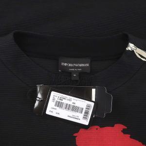 EMPORIO ARMANI カットソー 長袖 プルオーバー フラワーモチーフ サイドジップ リブ XL ブラック レッド