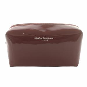 化粧ポーチ スクエア ガンチーニ ファスナー開閉 ロゴ エナメル ボルドー