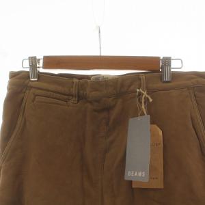 REMI RELIEF ショートパンツ タグ付き ハーフ ウエストゴム 牛革 レザー M ベージュ GY01