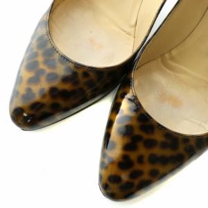 JIMMY CHOO パンプス エナメル 牛革 ラウンドトゥ ピンヒール ヒョウ柄 レオパード 36.5 23.5cm 茶色 ブラウン