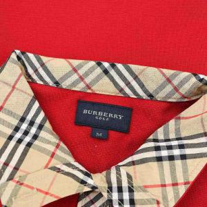 BURBERRY GOLF ポロシャツ 半袖 ノバチェック ロゴ刺繍 鹿の子 M 赤 レッド