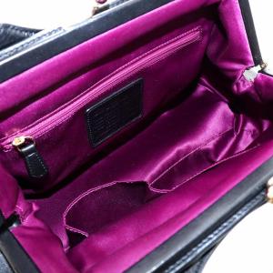 COACH マディソン ギャザード ツイスト キャリー サッチェル ハンドバッグ ショルダー 2WAY がま口 ロゴ 黒 ブラック F27681