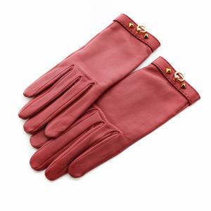 手袋 グローブ ラムレザー 羊革 スタッズ 絹 シルク S 赤 レッド ボルドー GY17