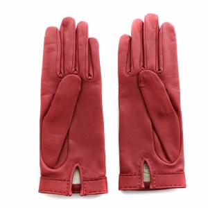 HERMES 手袋 グローブ ラムレザー 羊革 スタッズ 絹 シルク S 赤 レッド ボルドー GY17