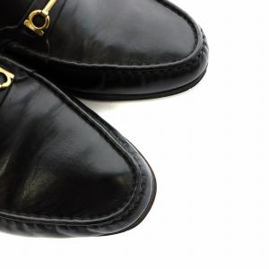 Salvatore Ferragamo ローファー 革靴 レザーシューズ ビット ガンチーニ ロゴ 7.5 25.5cm 黒 ブラック GY18