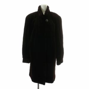 銀サガ ファーコート アウター 毛皮 シェアードミンク ロング 肩パッド F 茶色 ブラウン