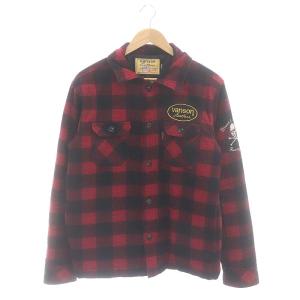 vanson Leathers Cottons Boston Mass CPO ジャケット ブルゾン バッファローチェック 中綿 スカル ワッペン L 赤
