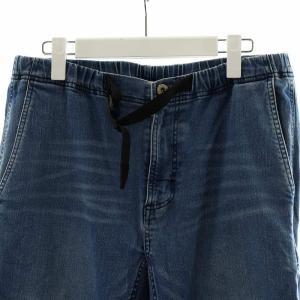 GRAMiCCi デニムパンツ ジーンズ クライミングパンツ ジップフライ ウエストゴム USED加工 ロゴ M 青 ブルー GY12