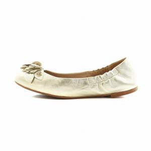 TORY BURCH バレエシューズ パンプス フラット フラワー コサージュ ロゴ レザー 6.5 23.5cm ゴールド色 GY12