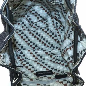 ROBERTA DI CAMERINO トートバック ワンショルダー 編み込み レザー 内側総柄 オープントップ シルバー金具 ネイビー