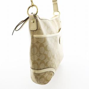 COACH ショルダーバッグ シグネチャー レザー PVC ロゴ スクエア ベージュ F19823 GY18