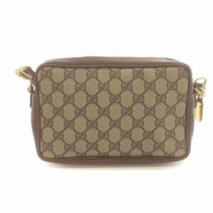 GUCCI オールドグッチ ショルダーバッグ GG柄 ロゴ スクエア PVC レザー 茶 ブラウン