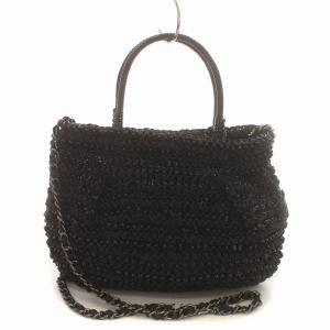 ANTEPRIMA 2WAY ハンドバッグ ショルダーバッグ ワイヤー リボン ロゴ ラインストーン 黒 ブラック