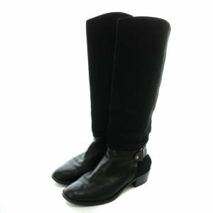 FENDI ロングブーツ スエード レザー ラウンドトゥ チャンキーヒール 37 23.5cm 黒 ブラック