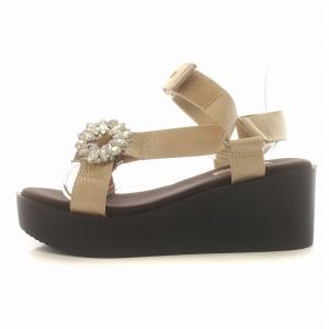 TOCCA サンダル ストラップ オープントゥ ラインストーン ビジュー ベージュ 35 22.5cm 黒 ブラック