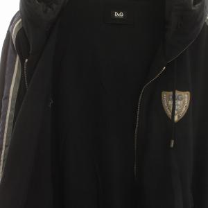 D&G パーカー ジップアップ フーディ ロゴワッペン スリーストライプ 54 XXL 黒 ブラック