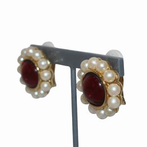 GIVENCHY イヤリング カラーストーン 色石 フェイクパール ゴールドカラー 赤 レッド