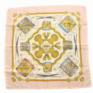 LES TAMBOURS タンブールの太鼓 スカーフ カレ90 絹 シルク ピンク