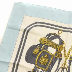 HERMES BRIDES de GALA 典用馬勒 馬具 スカーフ カレ90 大判 絹 シルク サックスブルー