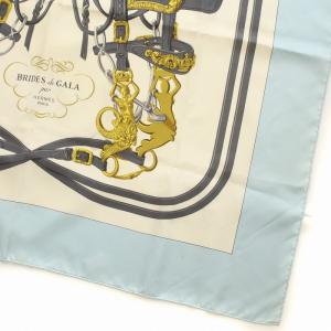 HERMES BRIDES de GALA 典用馬勒 馬具 スカーフ カレ90 大判 絹 シルク サックスブルー