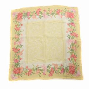 ヴィンテージ スカーフ ストール 大判 総柄 花柄 フラワー 絹 シルク 黄 イエロー