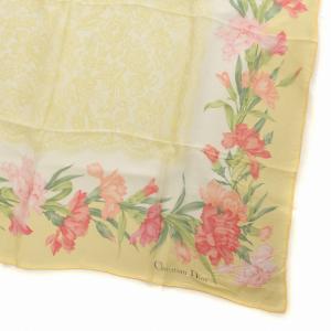 Christian Dior ヴィンテージ スカーフ ストール 大判 総柄 花柄 フラワー 絹 シルク 黄 イエロー
