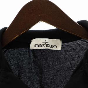 STONE ISLAND ポロシャツ カットソー 半袖 ロゴ ワッペン ハーフボタン M 黒 ブラック GY18