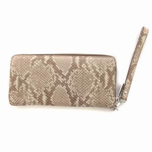 MICHAEL KORS 長財布 ウォレット ロゴプレート パイソン型押し レザー ラウンドファスナー グレー