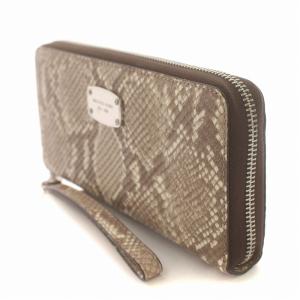 MICHAEL KORS 長財布 ウォレット ロゴプレート パイソン型押し レザー ラウンドファスナー グレー