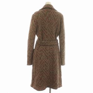 MAX&CO. チェスターコート ロング シングル 総柄 背抜き 紐ベルト ウール ナイロン混 大きいサイズ 4B 42 XL 茶 ブラウン